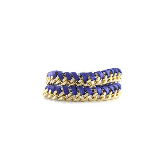Ettika - Blue Leather Ribbons, Crystal and Yellow Gold Bracelet