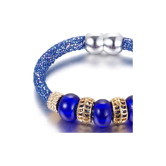 Blue Glass Beads Bracelet and Steel Gold