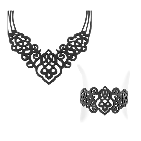 Black Silicone Gum Arabesque Necklace and Bracelet Effect Tatto