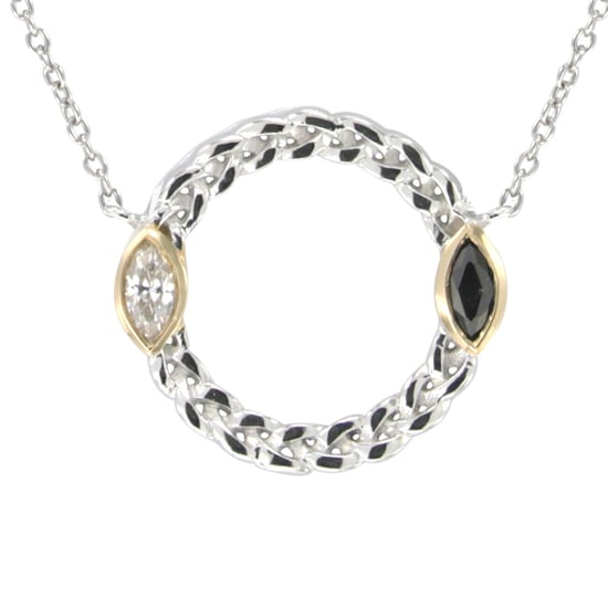 Swarovski - White and Black Swarovski Crystal Elements and 925 Silver circle Necklace