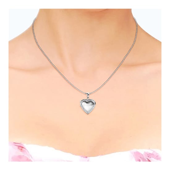 Swarovski - White Crystal From Swarovski Heart Women's Medaillon Pendant Rhodium Plated