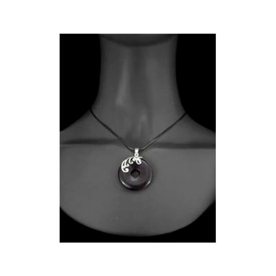 Ronde hanger in zwart zandsteen en 925 zilver - Image 2