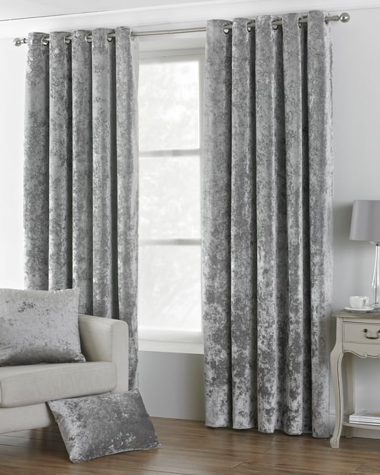 Verona Gecrushed Velvet Look Ooglet Gordijnen in Zilver - Image 1