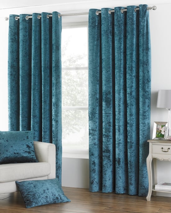 Verona Gecrushed Velours Ooglet Gordijnen in Teal - Image 1