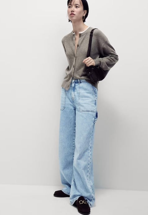 M&S Womens Relaxed High Waisted Carpenter Wide Leg Jeans in Lichtblauw - Image 5