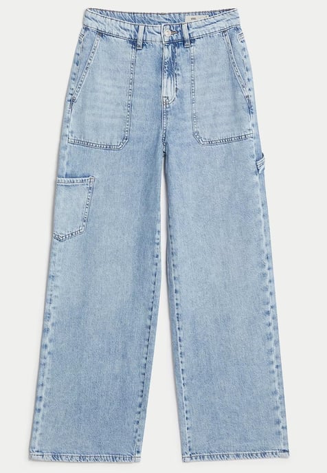 M&S Womens Relaxed High Waisted Carpenter Wide Leg Jeans in Lichtblauw - Image 4