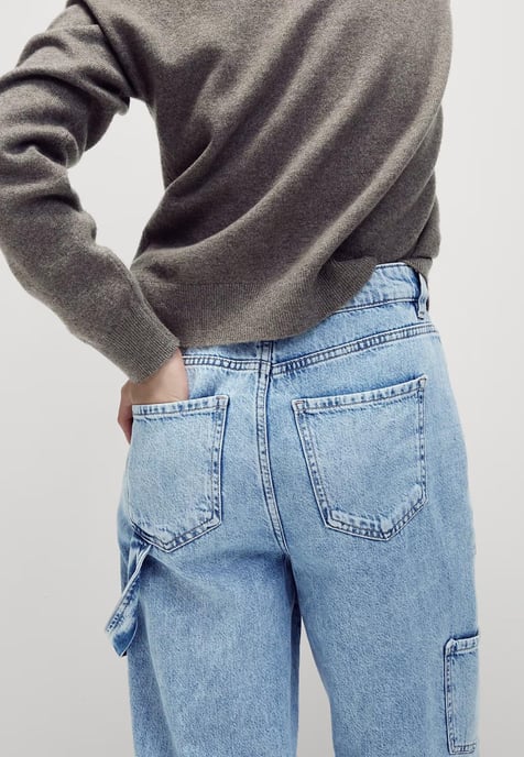 M&S Womens Relaxed High Waisted Carpenter Wide Leg Jeans in Lichtblauw - Image 2