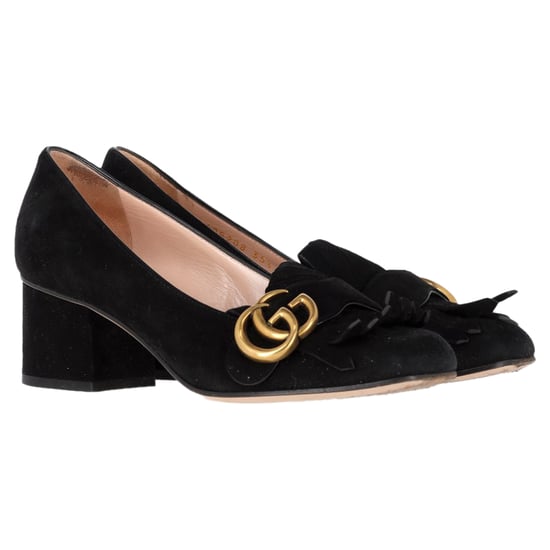 Gucci GG Marmont Mid-Heel Loafer Pumps in Black Suede - Image 4