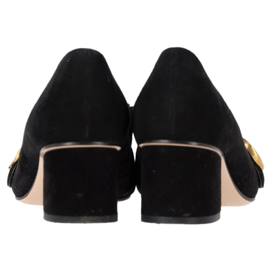 Gucci GG Marmont Mid-Heel Loafer Pumps in Black Suede - Image 5