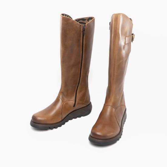 Fly London Dames Camel Brown MOL 2 Leren Wedgesleekte Kniehoge Laarzen met Ritssluiting - Image 2