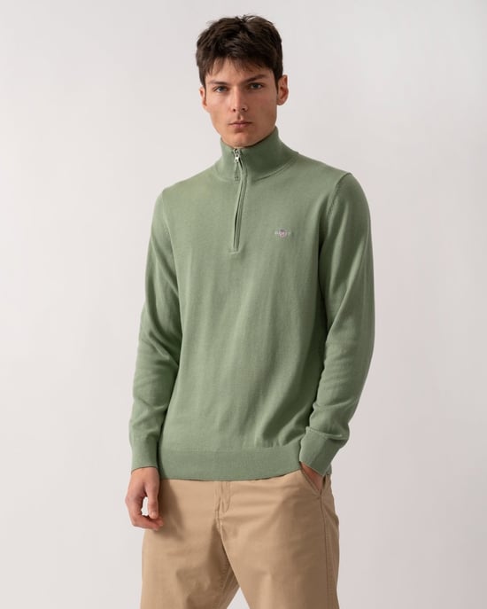 katoenen trui Gant half zip trui effen groen normale fit - Image 1