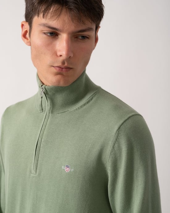 katoenen trui Gant half zip trui effen groen normale fit - Image 2