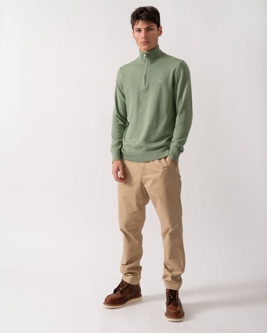 katoenen trui Gant half zip trui effen groen normale fit - Image 3