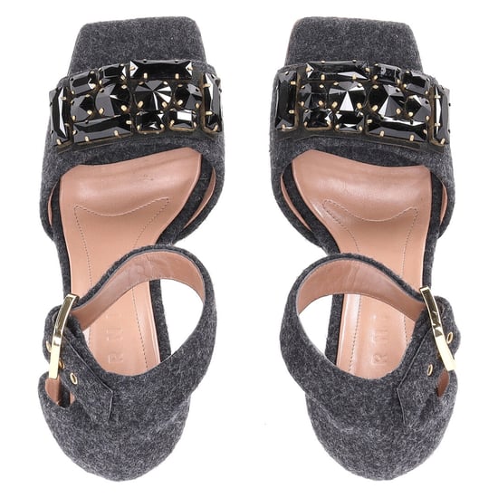 Marni Vilt Kristallen Versierde Enkelband Sandalen in Grijs Wol - Image 5