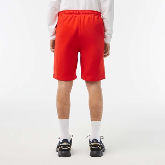 Heren Lacoste Katoenen Flanellen Jogger Shorts in Oranje - Image 5
