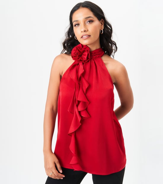 Rode Corsage Kraag Top - Image 1
