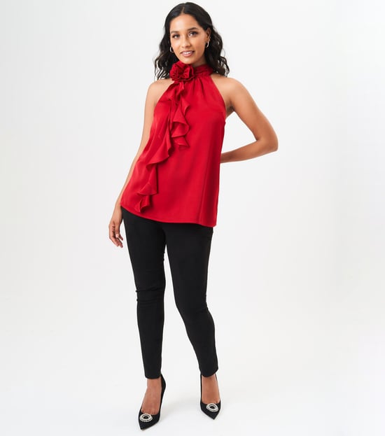 Rode Corsage Kraag Top - Image 3