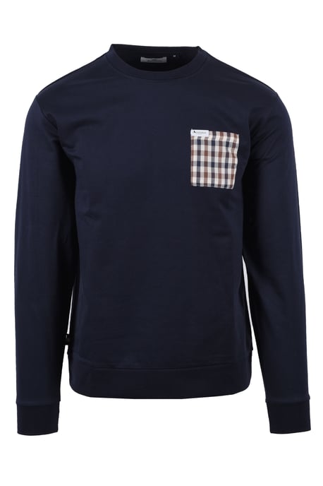 Aquascutum Iconische Pocket Crew Neck Sweatshirt Marineblauw - Image 1