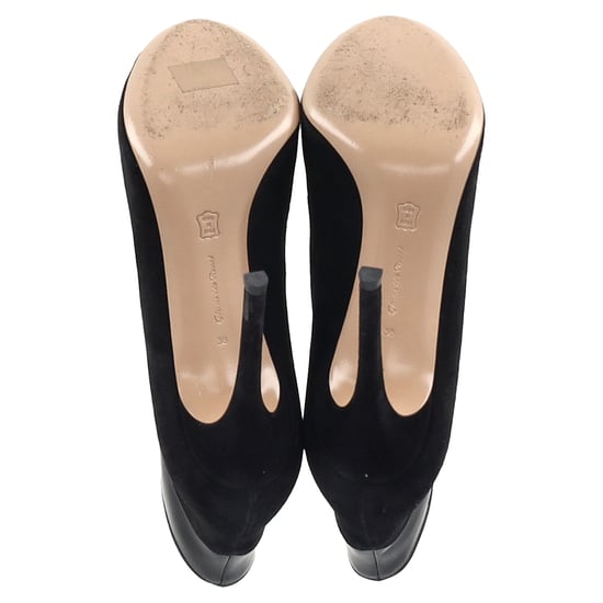 Gianvito Rossi Vamp Peep-Toe Enkellaarsjes in Zwarte Suède en Leer - Image 6