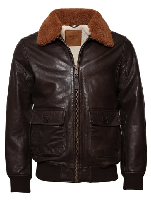 Top Gun leren jas TG2023002 met lamsleren kraag - Image 1