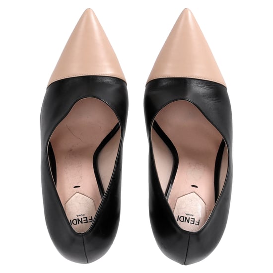 Fendi Puntige Hakken in Zwart en Nude Leer - Image 5