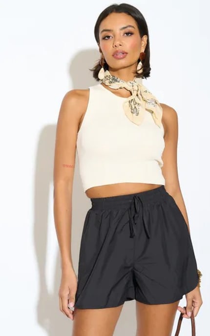 Zwarte elastische short met hoge taille - Image 1
