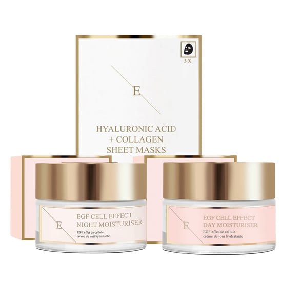 EGF Cell Effect Dag Moisturiser 50ml+EGF Cell Effect Nacht Moisturiser 50ml + Hyaluronzuur & Collageen Masker - 3 vellen - Image 1