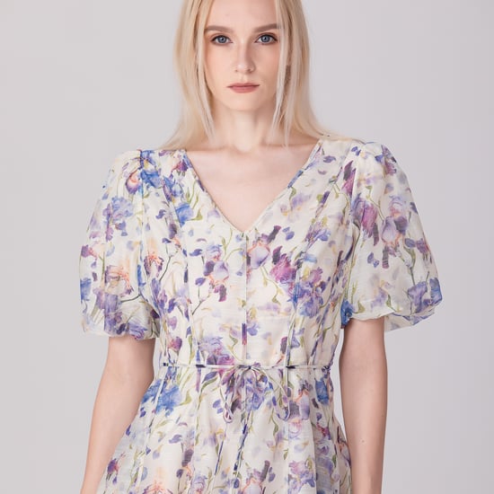 Fit-and-flare thee-organza-jurk met bloemenprint - Image 3
