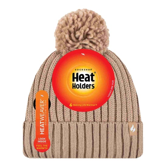 Dames Geribbelde Opgerolde Thermische Winter Pompon Beanie - Image 2
