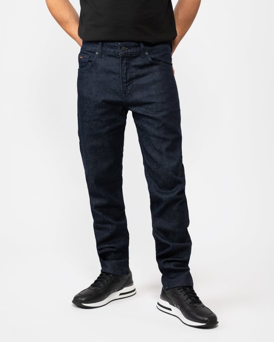 BOSS Orange Re.Maine Mens Regular Fit Dark Blue Comfort-Stretch Denim Jeans - Image 1