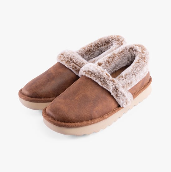 Skechers Cozy Up Polyester Dames Chestnut Slippers - Image 5