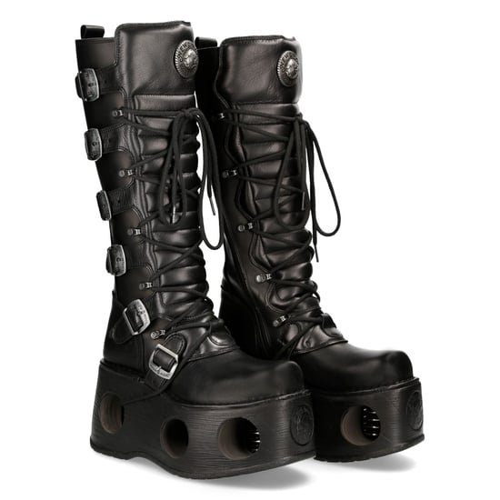 New Rock M-272-S2 Neptuno Metallic Kniehoge Zwarte Leren Gothic Laarzen - Image 3