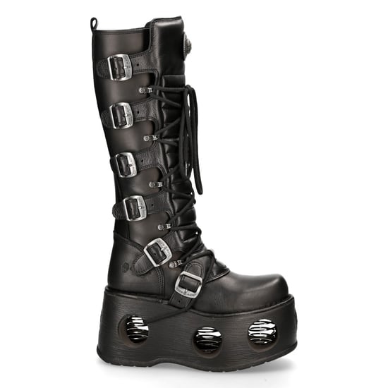 New Rock M-272-S2 Neptuno Metallic Kniehoge Zwarte Leren Gothic Laarzen - Image 4