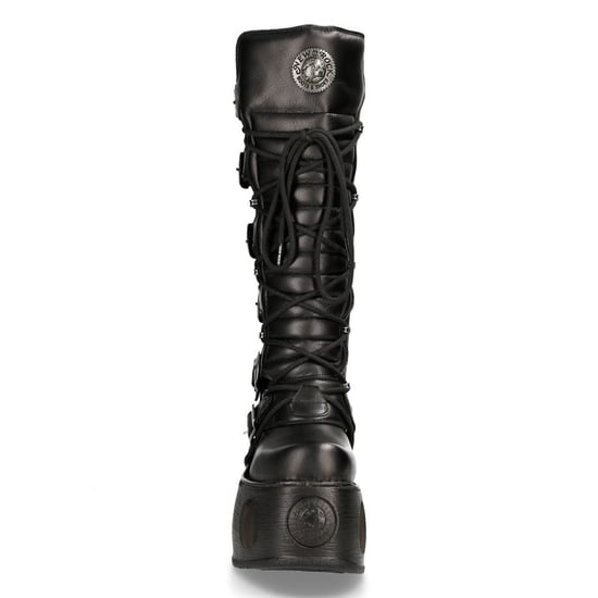 New Rock M-272-S2 Neptuno Metallic Kniehoge Zwarte Leren Gothic Laarzen - Image 5