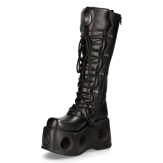 New Rock M-272-S2 Neptuno Metallic Kniehoge Zwarte Leren Gothic Laarzen - Image 6