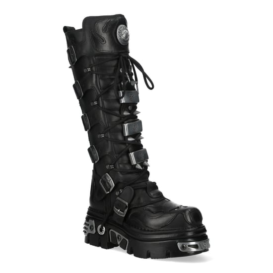 New Rock M-161-C10 kniehoge zwarte leren spikes gothic laarzen - Image 1