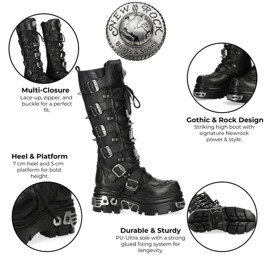 New Rock M-161-C10 kniehoge zwarte leren spikes gothic laarzen - Image 2