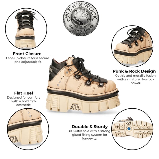 New Rock M-106-S40 Beige leren Gothic enkellaarsjes met plateauzool - Image 2