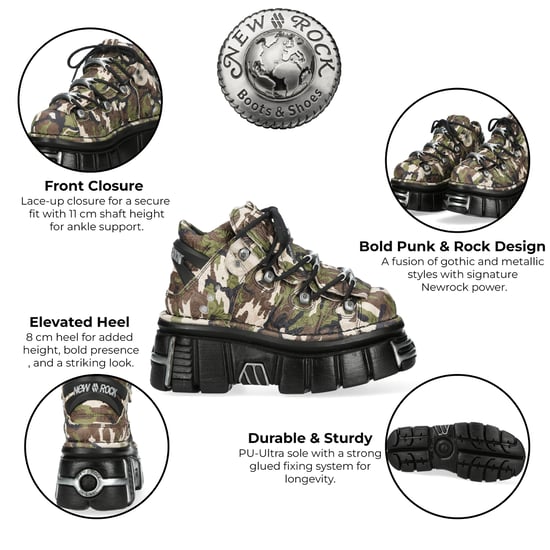 New Rock M-106-C169 Camouflage leren metallic gotische enkellaarsjes - Image 2