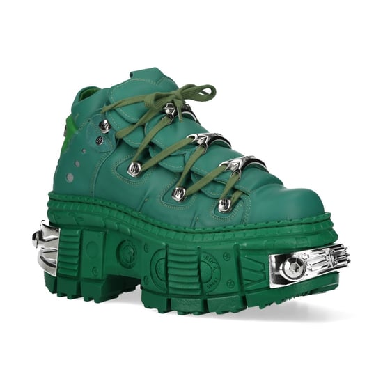 New Rock M-106WALL-C29 Metallic Groene Leren Gothic Enkellaarsjes - Image 1