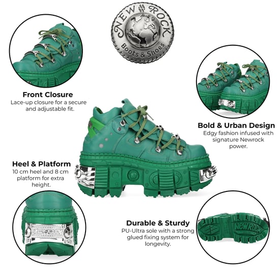 New Rock M-106WALL-C29 Metallic Groene Leren Gothic Enkellaarsjes - Image 2