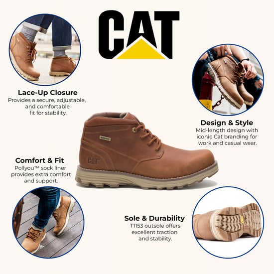 Caterpillar Heren Elude Waterdichte Bruine Leren Werklaarzen - Image 2