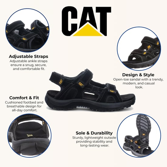 Caterpillar Heren Zwarte Leren Giles Trekking Sandalen - Image 2