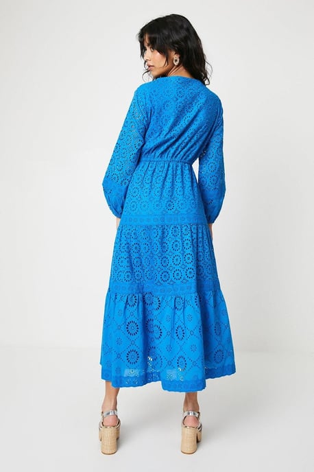 Petite Broderie Trim Detail Puff Sleeve Midi Dress - Image 3
