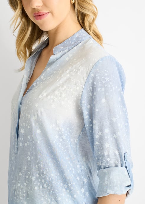 Blauwe denim look oversized top met opgerolde mouwen - Image 3
