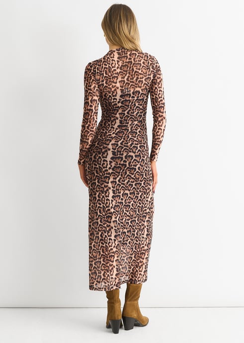 Bruine mesh jersey maxi jurk met dierenprint - Image 2