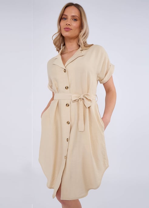 Oversized viscose overhemdjurk met ceintuur in beige - Image 3
