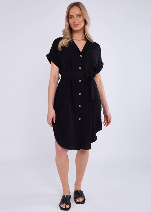 Zwarte oversized viscose overhemdjurk met bindceintuur - Image 1