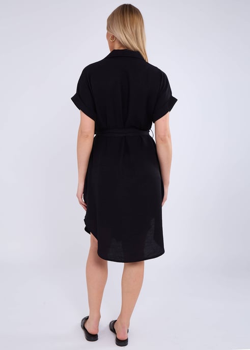 Zwarte oversized viscose overhemdjurk met bindceintuur - Image 2