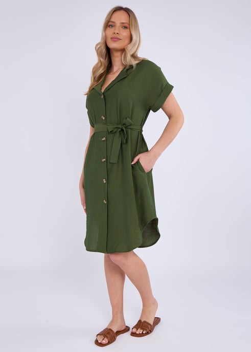 Khaki oversized viscose overhemd met riem - Image 1